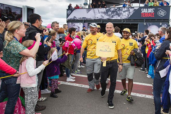 Swedish football legend Freddie Ljungberg leads the ADOR team out for the Gothenberg In Port Race. Picture - Ricardo Pinto  Volvo Ocean Race © Ian Roman / Volvo Ocean Race